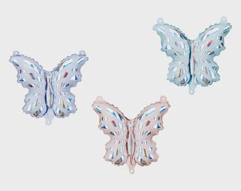 3 Pack Mini Butterfly Foil Garland Balloons - 9"| Pastel Pink Blue 3D Mylar Accent Fillers, Kids Enchanted Fairy Birthday Party Decor