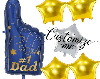 Number 1 Dad Foam Finger Foil Balloon 32" | Navy Blue & Gold Father's Day Balloon, Best Dad Birthday Mylar, Sports Fan Gift Decor,Ships Flat