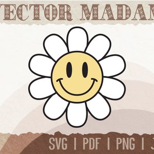 Cara sonriente Happy Flower Power / Y2K 90s 70s / Ilustración vintage / imagen vectorial redimensionable / svg png jpg pdf / Cricut Silhouette Cut File
