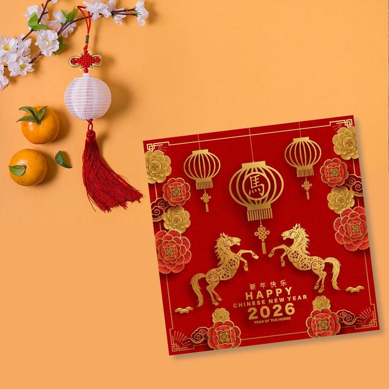 Happy New Year Card (145 x 150 mm) Chinese New Year with Envelope Lunar New year 2026 Traditional Chinese Card image 3