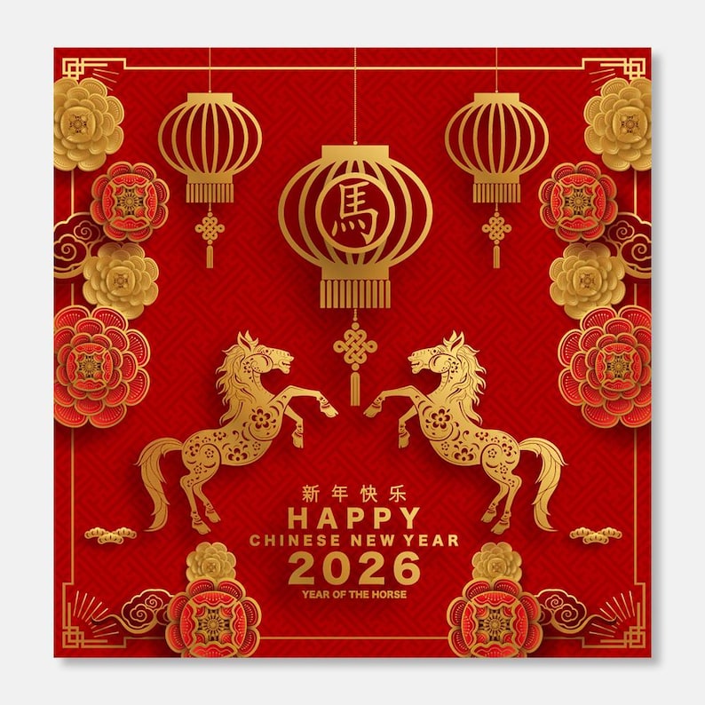 Happy New Year Card (145 x 150 mm) Chinese New Year with Envelope Lunar New year 2026 Traditional Chinese Card image 1