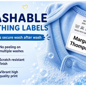 Pack of 60 Personalised Clothing Name Labels Just Peel and Stick Kids Clothing Labels Stick on Label Tags for Kids Papa Prints image 7