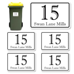 4 x House Numbers (150 x 100 mm) Wheelie Bin Stickers Waterproof Bin Numbers Door Numbers