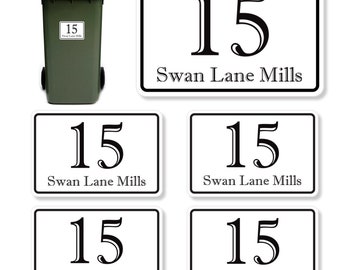 4 x House Numbers (150 x 100 mm) Wheelie Bin Stickers Waterproof Bin Numbers Door Numbers