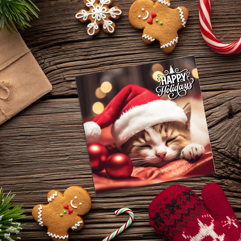 12 X Cute Cat Card (145 X 150 Mm) Cat Christmas Card Merry Christmas ...