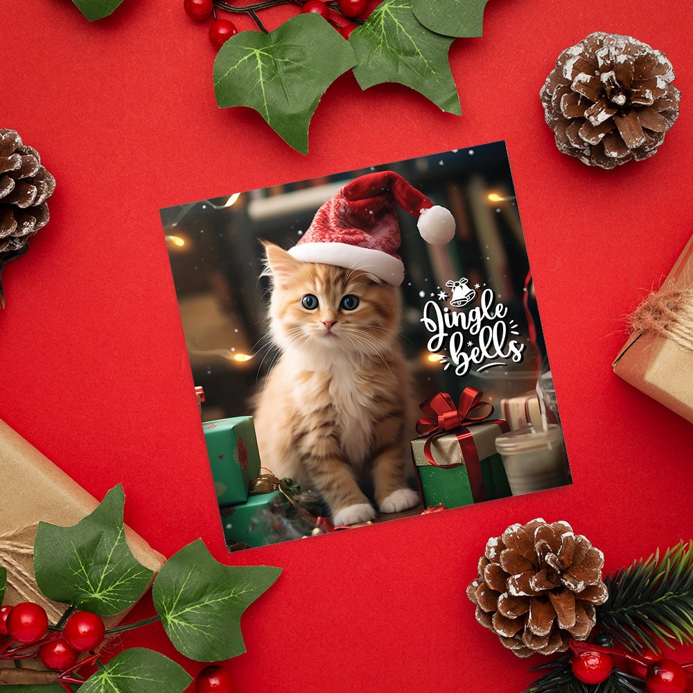 12 X Cute Cat Card (145 X 150 Mm) Cat Christmas Card Merry Christmas ...