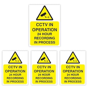 Pack of 4 CCTV Sign Sticker Waterproof CCTV in operation Sticker  (75 x 100 mm) 24h CCTV Sign Adhesive Security Sticker