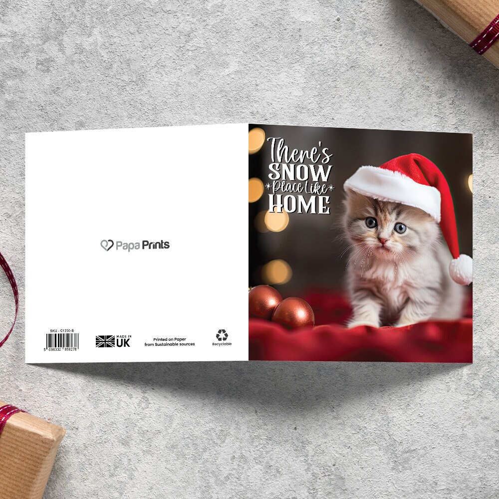 12 X Cute Cat Card (145 X 150 Mm) Cat Christmas Card Merry Christmas ...