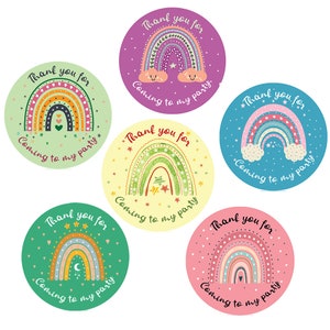 48 x Kids Party Labels (45 mm) Thank You Stickers Birthday Party Bag Stickers Paper Rainbow Stickers