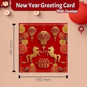 Happy New Year Card (145 x 150 mm) Chinese New Year with Envelope Lunar New year 2026 Traditional Chinese Card image 2