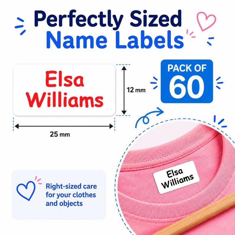 Pack of 60 Personalised Clothing Name Labels Just Peel and Stick Kids Clothing Labels Stick on Label Tags for Kids Papa Prints image 2