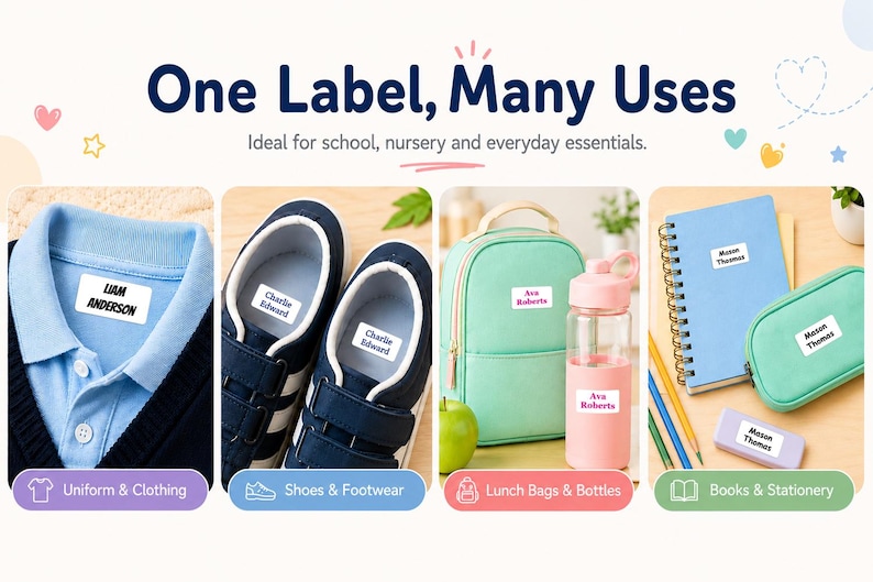 Pack of 60 Personalised Clothing Name Labels Just Peel and Stick Kids Clothing Labels Stick on Label Tags for Kids Papa Prints image 8