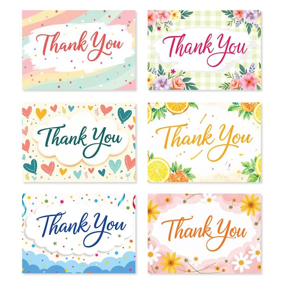 Papa Prints Pack of 24 Elegant Thank You Cards A6 Thank You Card Multipack for Teachers, Friends, Weddings