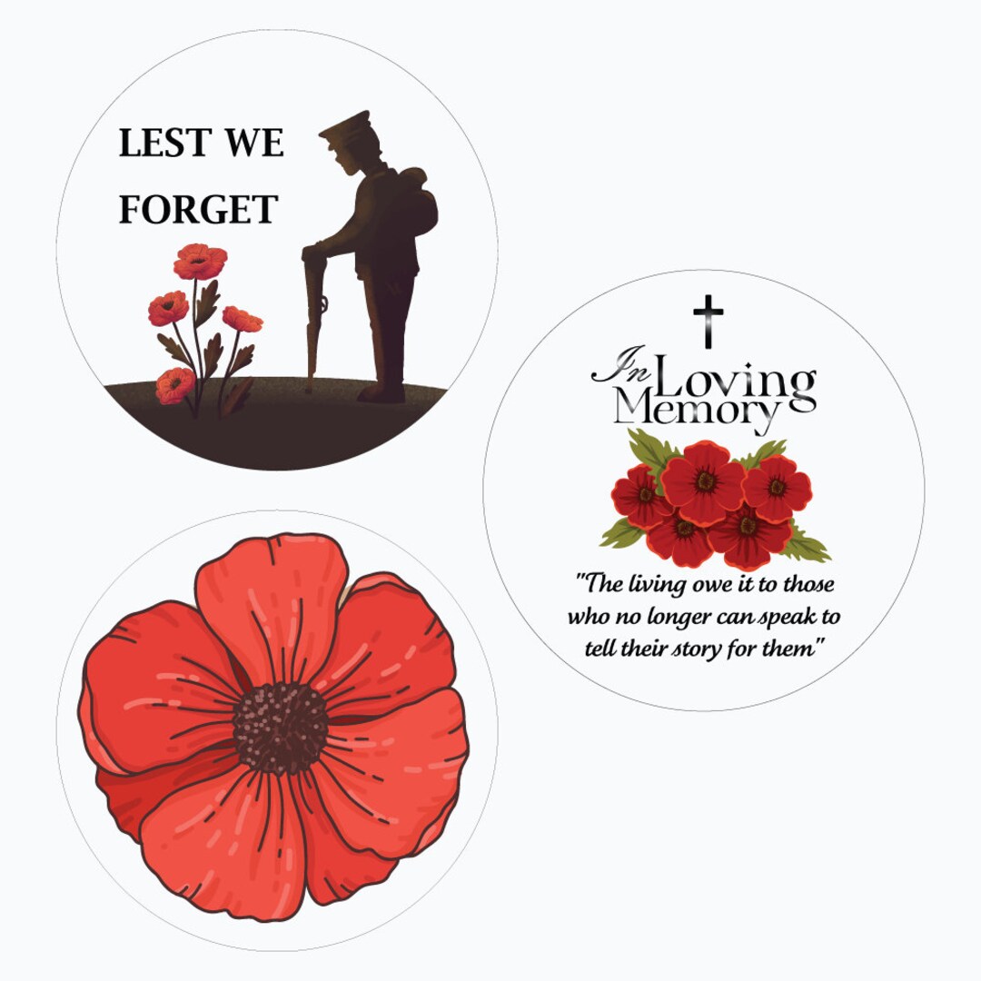 Poppy Labels Stickers (65 Mm) Remembrance Day Poppies for Windows ...