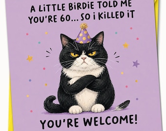 Funny 60th birthday cards for women and Men Cat 60th birthday card with Envelope