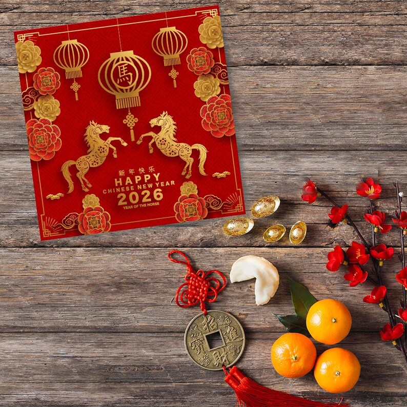 Happy New Year Card (145 x 150 mm) Chinese New Year with Envelope Lunar New year 2026 Traditional Chinese Card image 8