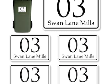 4 x Wheelie Bin Stickers (150 x 100 mm) Bin Numbers Waterproof Bin Label House Numbers