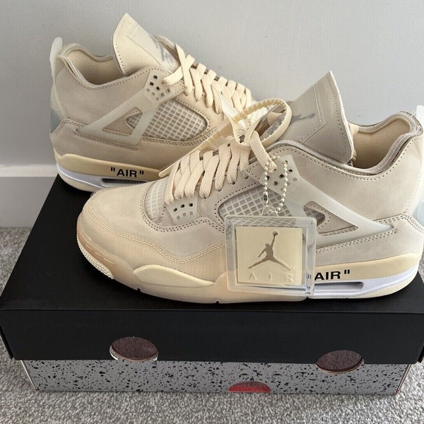 Off White x Air Jordan 4 Retro Sail Muslin-White-Black, Women and Men Shoes, Sneaker gifts, Unisex shoes