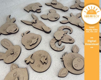 Farm Animal Laser Cut Files: Multi-Layer Buttons, Pins, Magnets (SVG PDF DXF Digital Download)