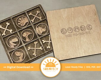 Dinosaur Tic-Tac-Toe Game Set: Laser Cut Design File (SVG, PDF, DXF) (Digital Download)