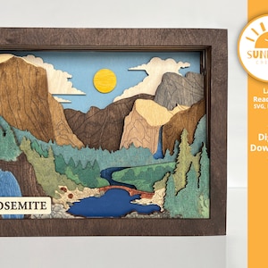 Design Shadow Box du parc national de Yosemite | 10 couches pour un effet 3D époustouflant | Prêt pour la découpe au laser | SVG PDF DXF | Téléchargement numérique instantané