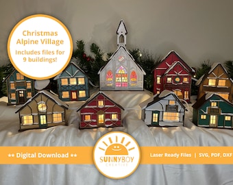 Laser Cut Alpine Christmas Village | 9 Building Designs | Digital Download (PDF, SVG DXF)