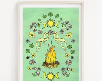 Coloriage Beltane, oeuvre d'art du 1er mai, décoration d'autel, décoration murale païenne, oeuvre d'art wicca