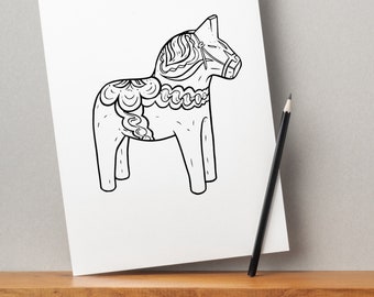 Dala Horse Colouring Page - Swedish Dalahäst Art (Digital Download)