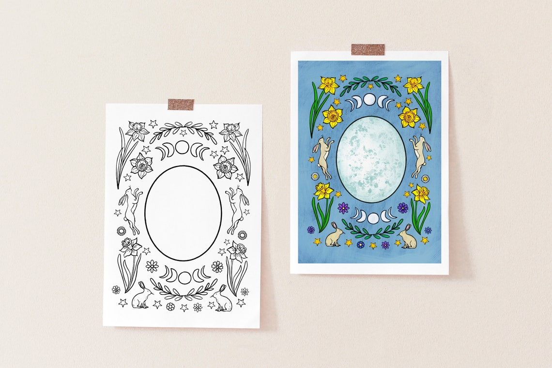 Easter Ostara Printable With Colouring Page Easter Artwork - Etsy Canada