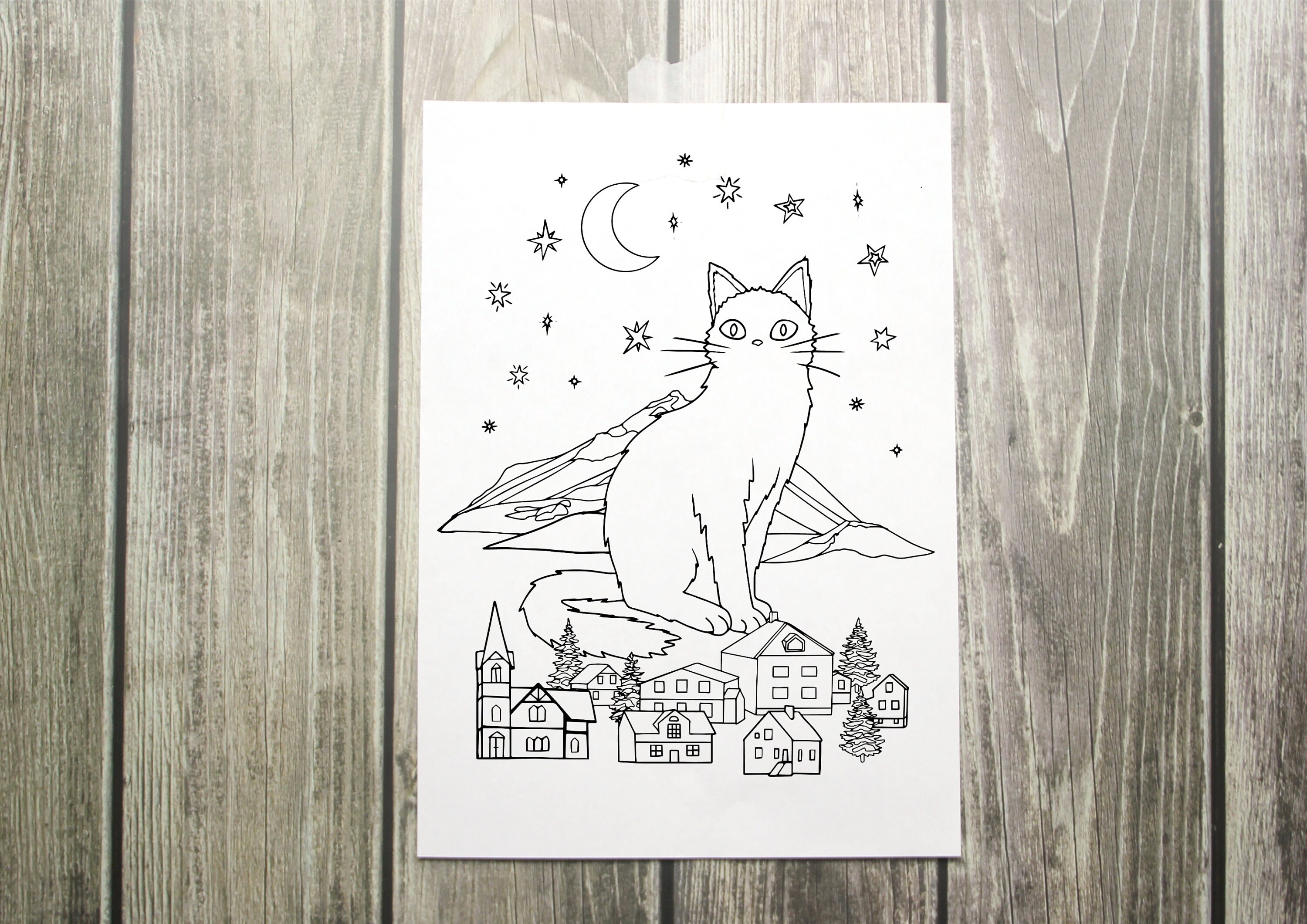 Yule Cat Colouring Page Digital Download Artwork Icelandic Yule Cat Jólakötturinn Kids Christmas ...