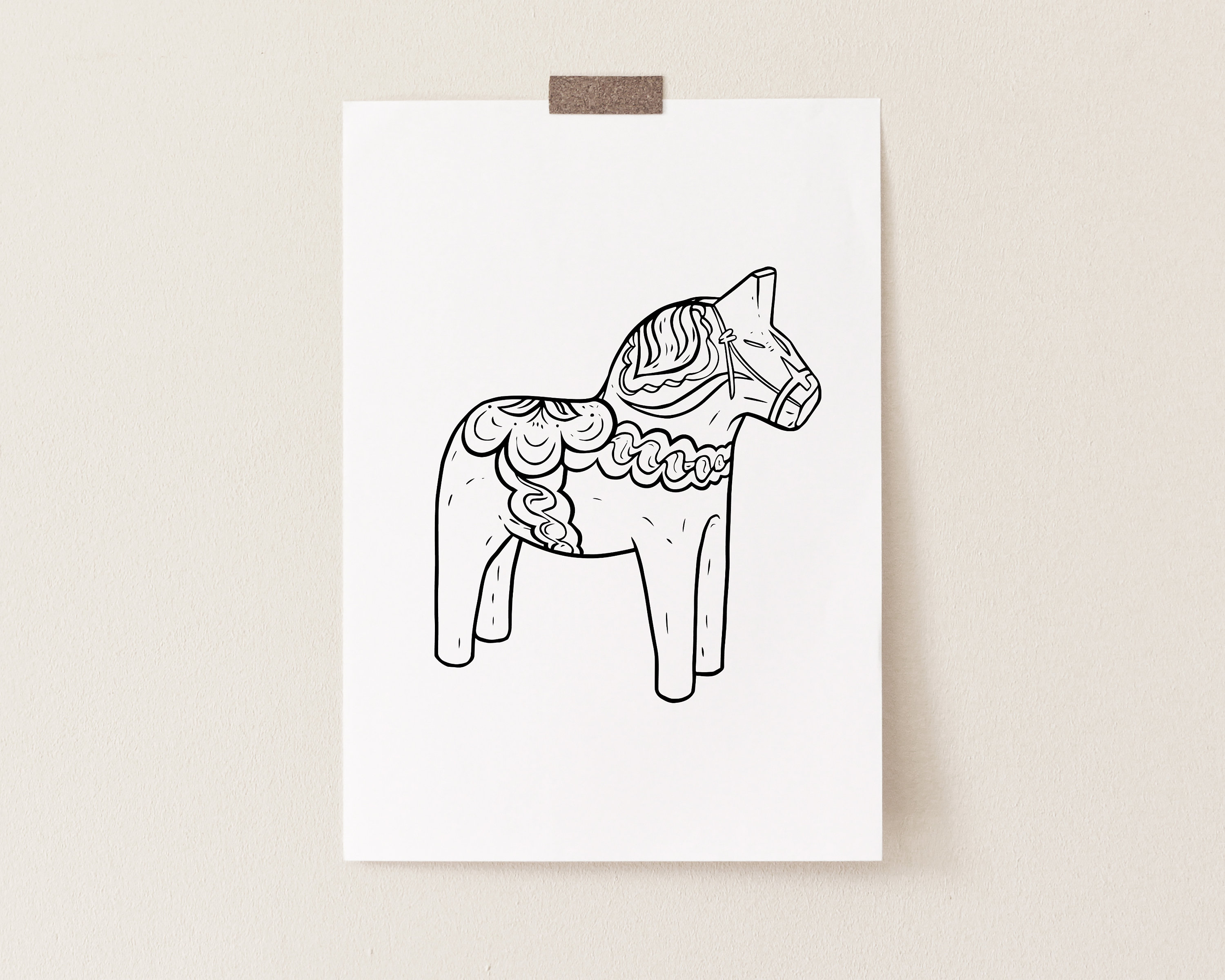 Dala Horse Printable Swedish Dalahäst Colouring Page DIY Scandinavian ...
