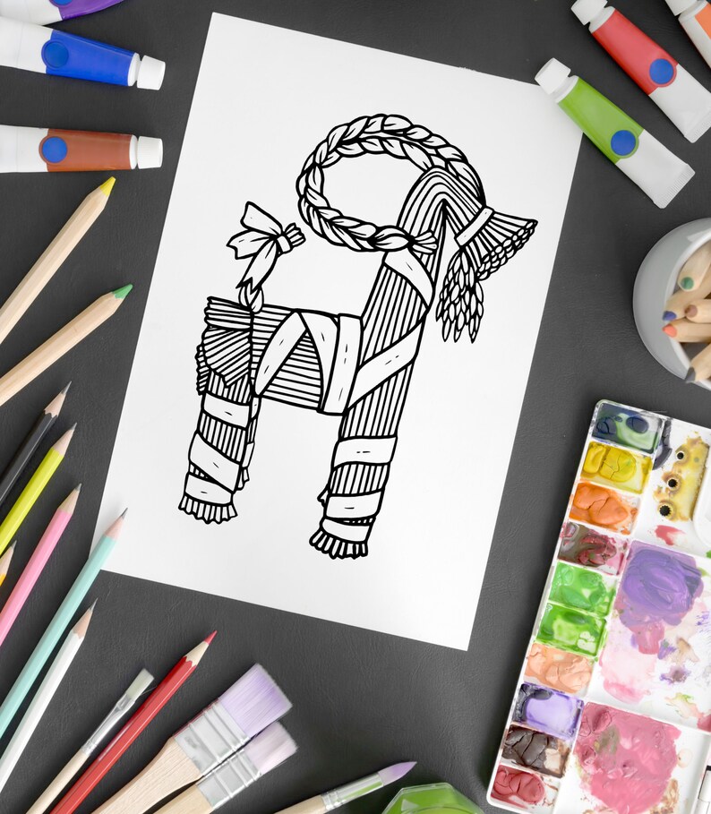 Yule Goat Colouring Page Printable Yule Decor Scandinavian Etsy