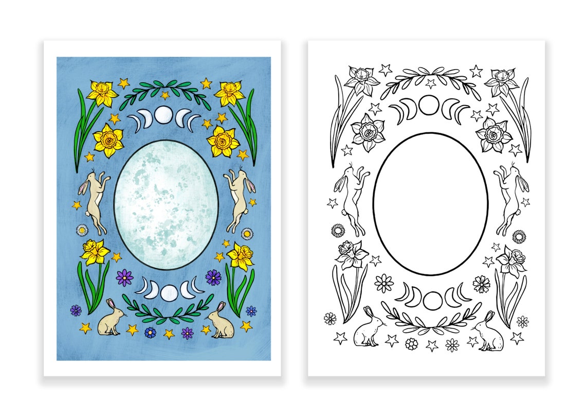 Easter Ostara Printable With Colouring Page Easter Artwork | Etsy