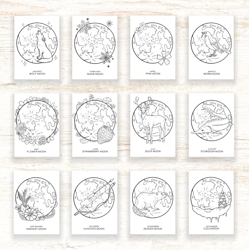Moon Names Book 12 Moon Names Coloring Pages - Book of Shadows Printable (digital ...