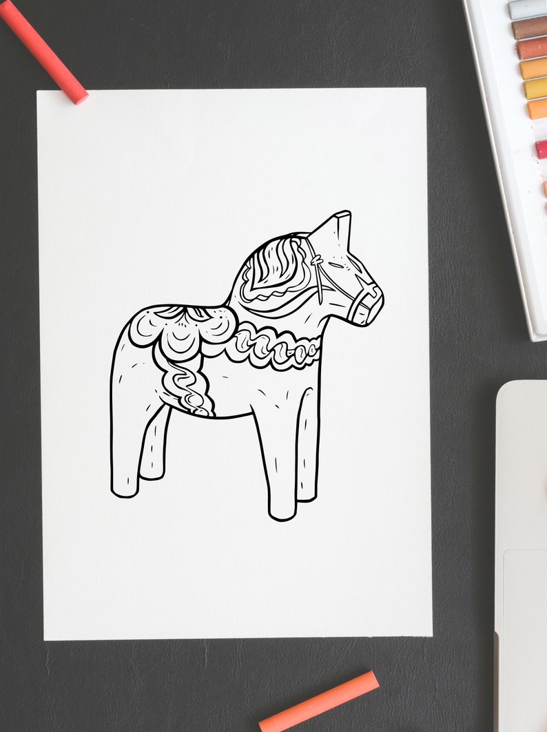 Dala Horse Printable Swedish Dalahäst Colouring Page DIY Scandinavian ...