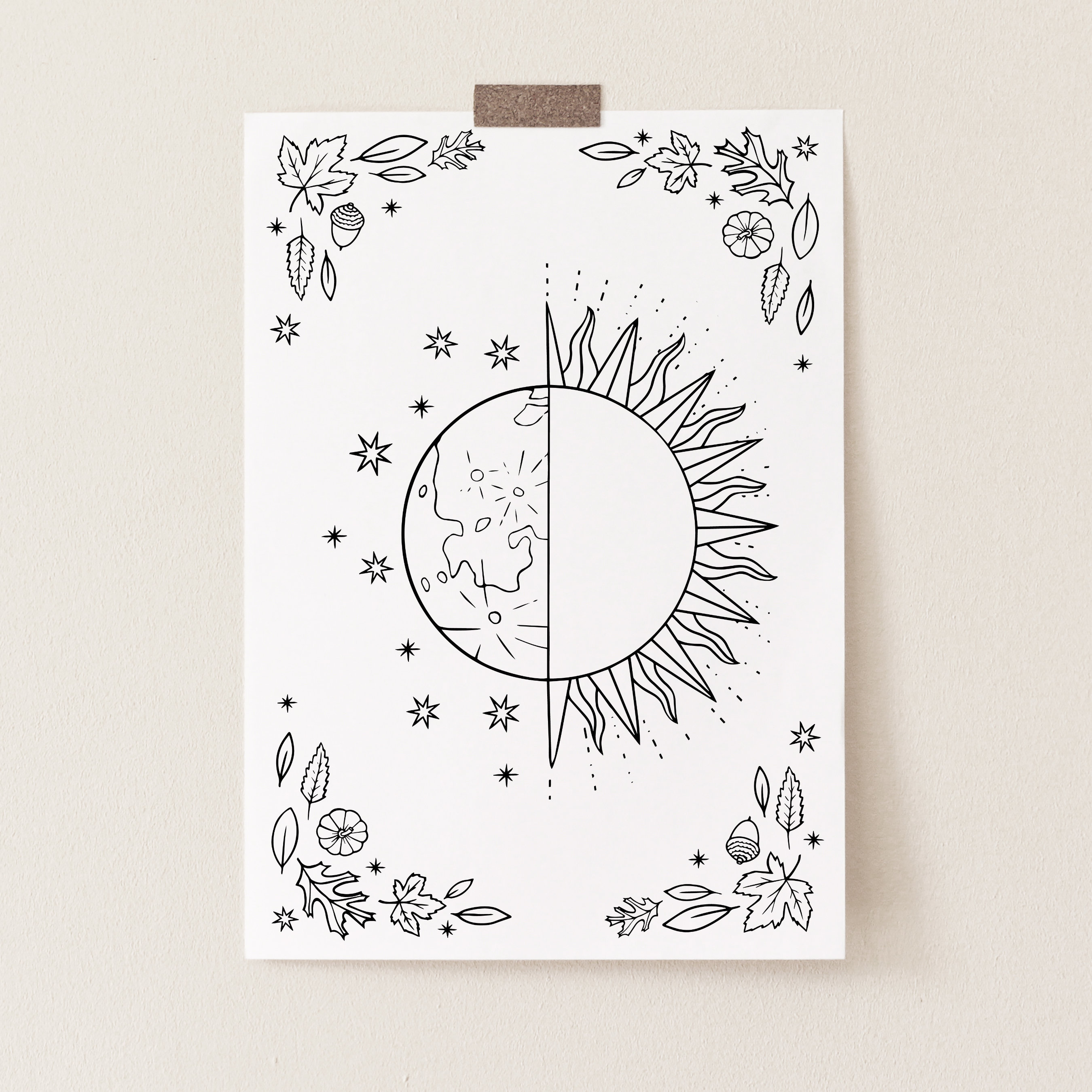 Autumn Equinox Colouring Page - Digital Download Fall Art