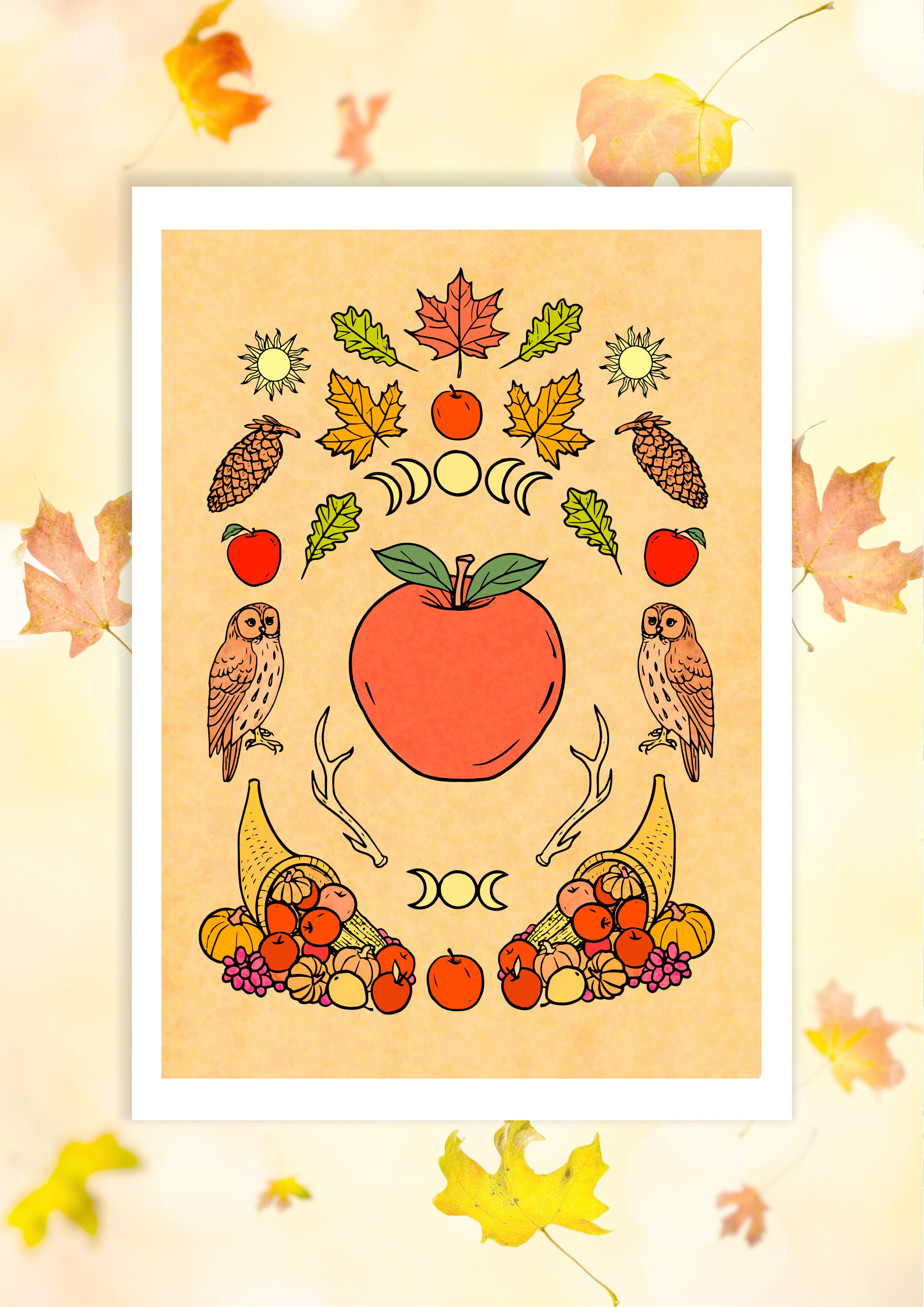 Mabon Autumn Equinox Art Print & Colouring Page - Altar Decoration