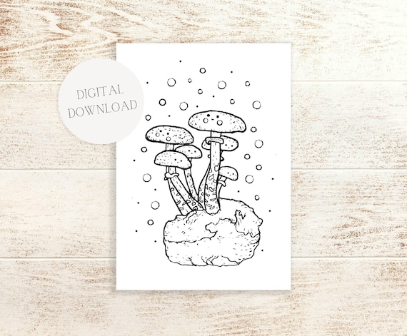 Mushroom Colouring in sheet, Printable A4 Artwork, Digital Download