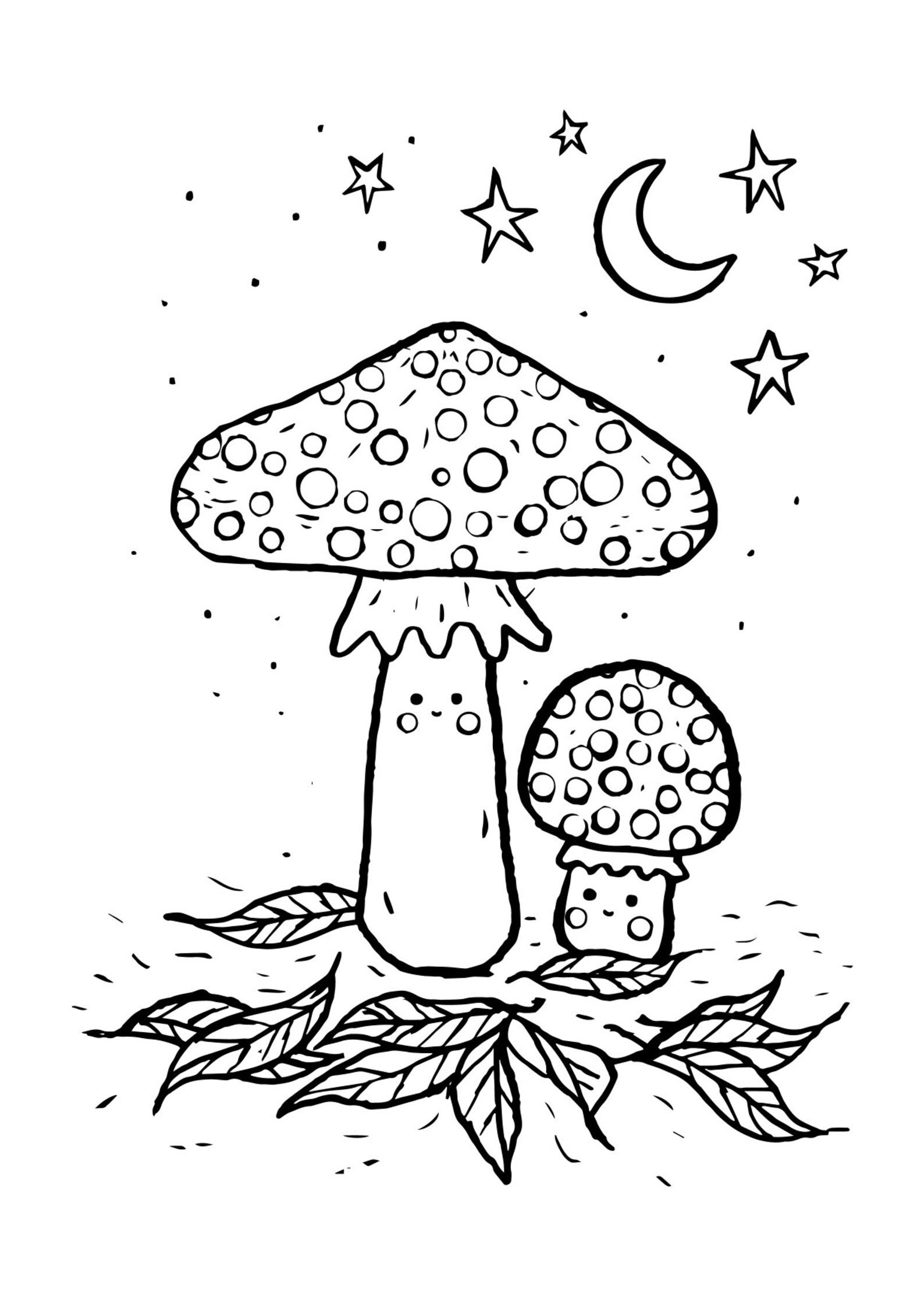 Cute Mushroom Colouring Page Digital Download Kids Art Etsy