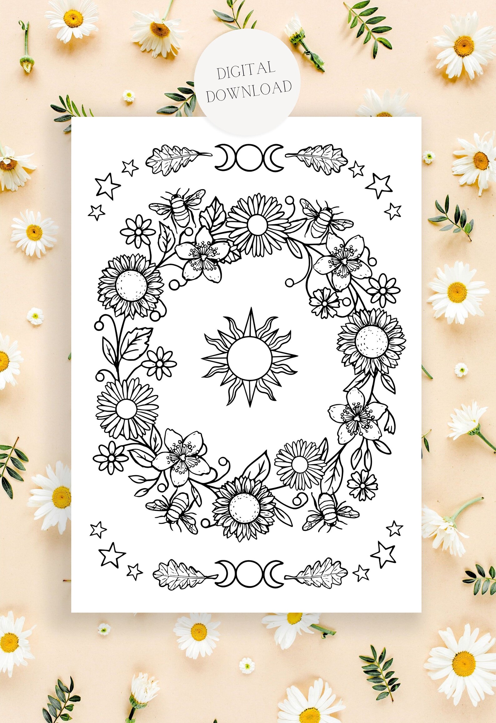 Spring Solstice Colouring Litha, Summer Solstice Colouring Page, Midsummer Artwork, Altar ...