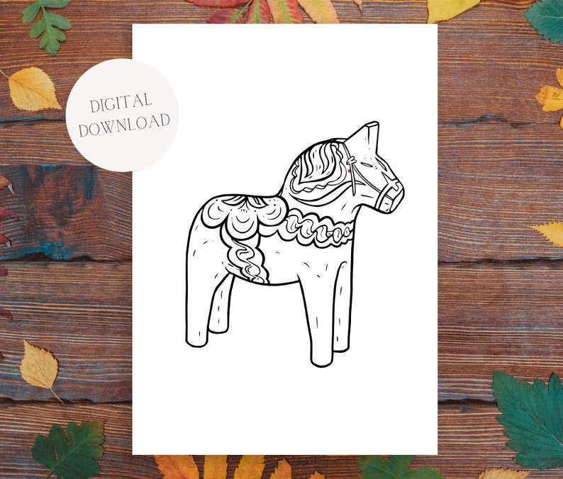 Dala Horse Colouring Page - Swedish Dalahäst Art (digital Download ...