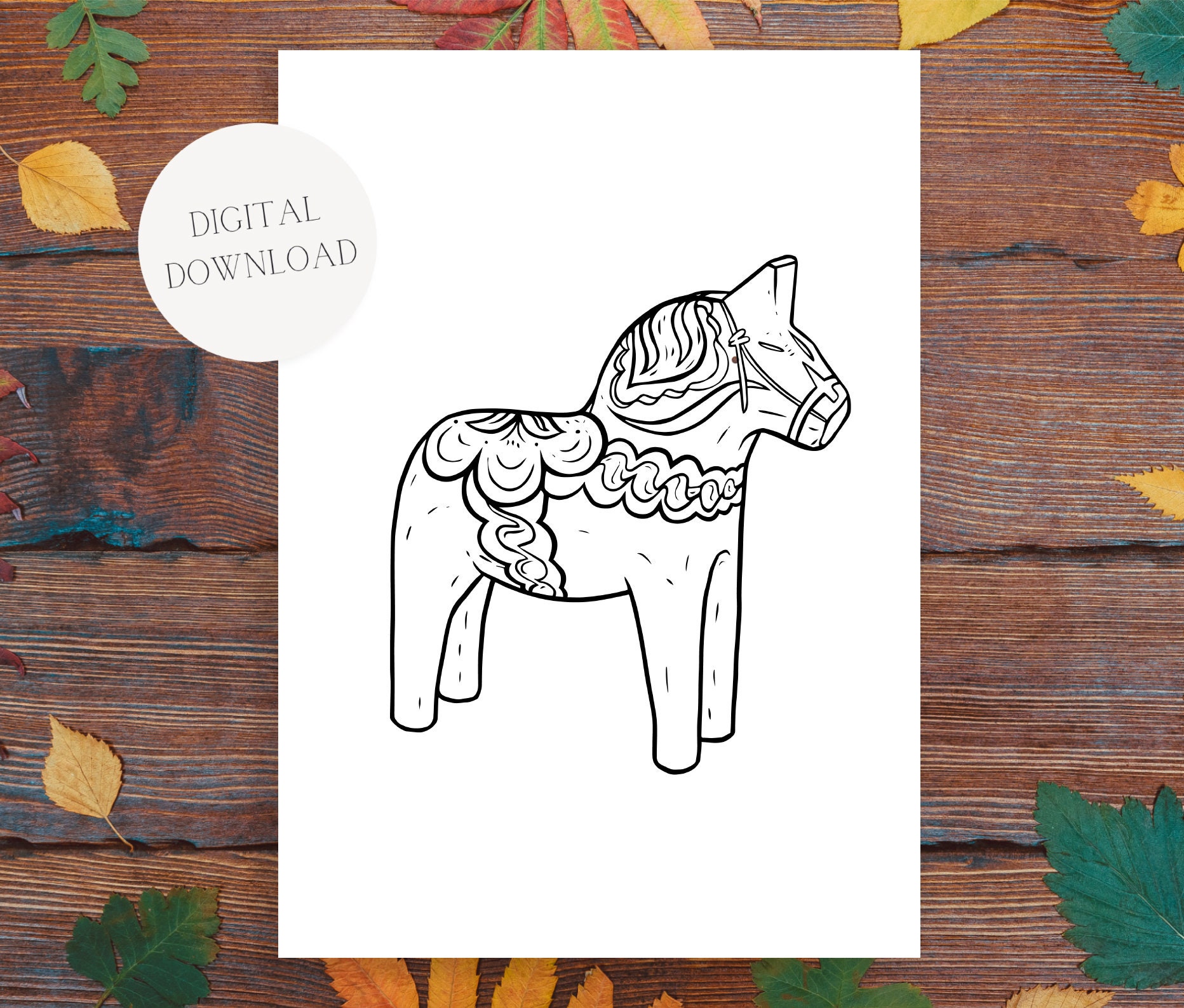 Dala Horse Printable Swedish Dalahäst Colouring Page DIY Scandinavian ...