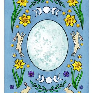 Easter - Ostara Printable With Colouring Page, Easter Artwork, Hare and ...