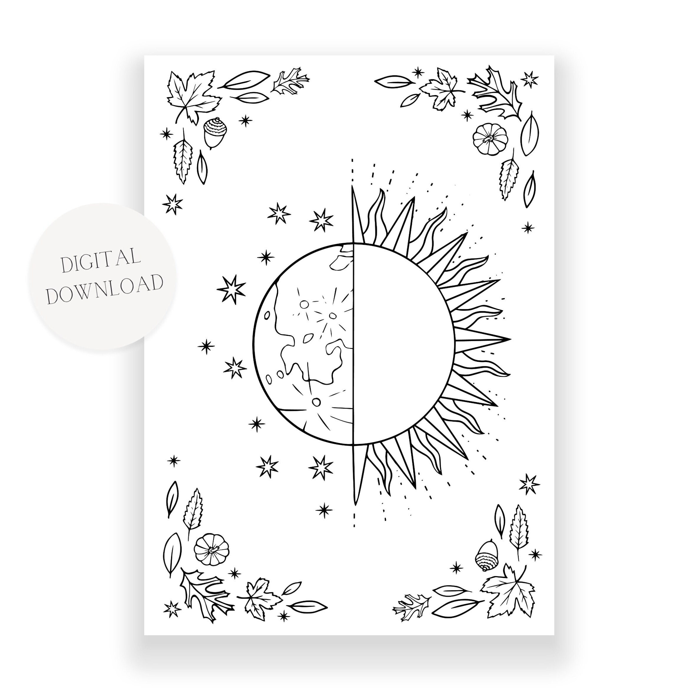 Autumn Equinox Colouring Page - Digital Download Fall Art
