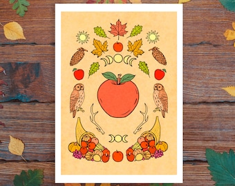 Mabon Herbst-Tagundnachtgleiche Kunstdruck & Malseite - Altar Dekoration - Heidnische Wand Dekoration