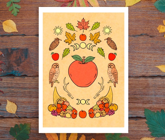 Mabon Autumn Equinox Art Print & Colouring Page - Altar Decoration
