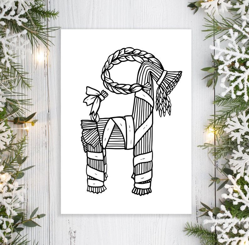 Yule Goat Colouring Page Printable Yule Decor Scandinavian Etsy