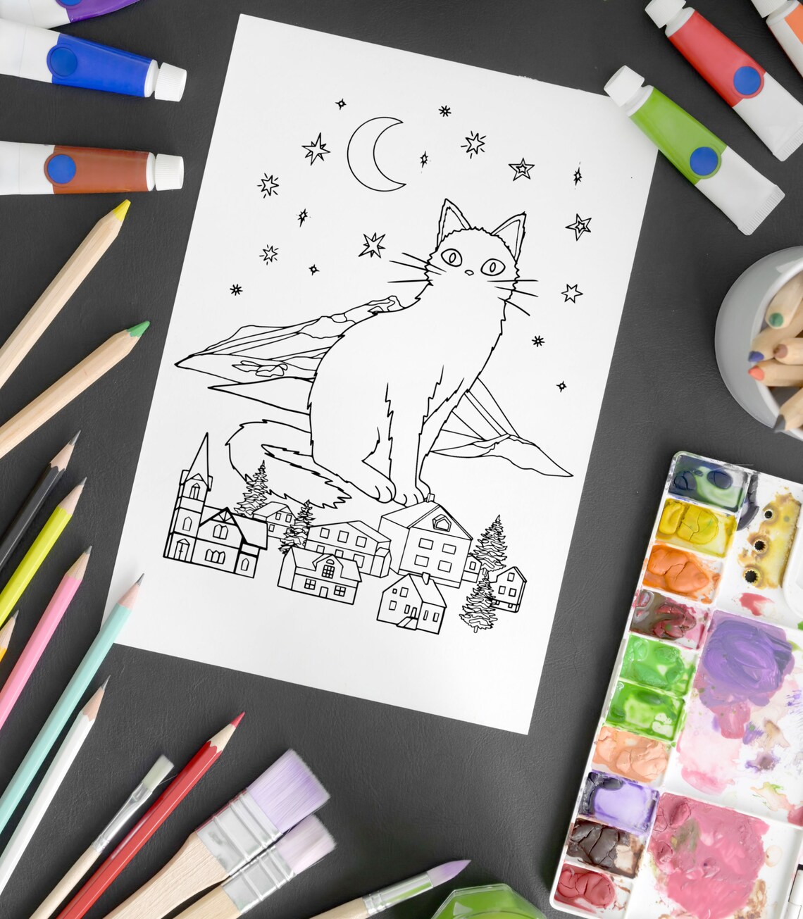 Yule Cat Colouring Page Digital Download Artwork (Instant Download) - Etsy