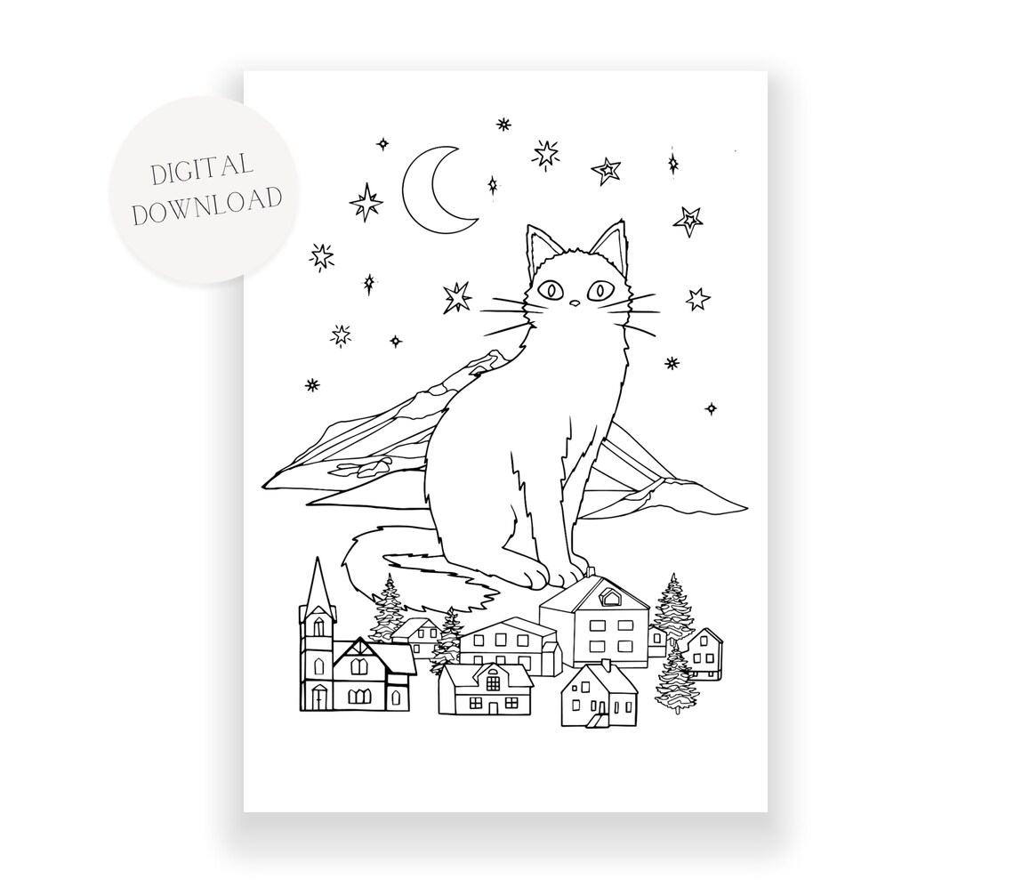 Yule Cat Colouring Page Digital Download Artwork Icelandic Yule Cat Jólakötturinn Kids Christmas ...