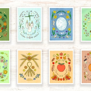 Wheel of the Year - 8 Sabbats Printable Artworks - Digital Download Art - Pagan / Wiccan Printables